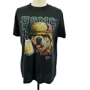Vintage Marine Bulldogs T Shirt 1991 SOFT THIN Military USMC Black Size Large
